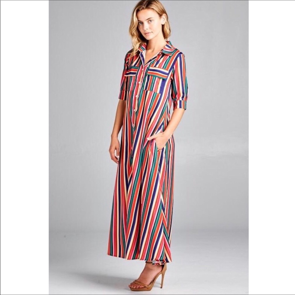Rainbow 🌈 stripe button front maxi dress